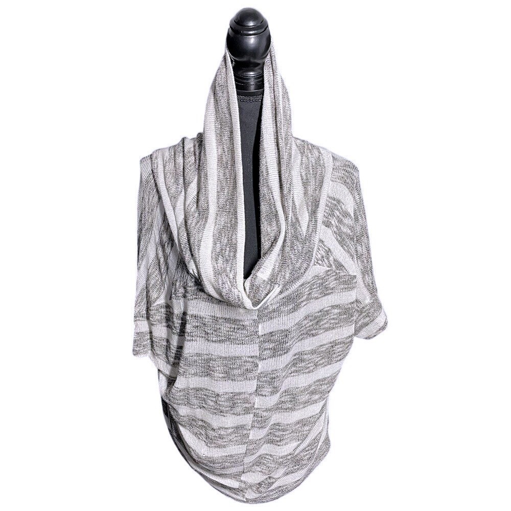 Lush Women Knit Top Grey‎ White Striped Size Medium Cowl Neck Relaxed Boho